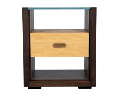 Pair of Walnut and Oak Large Glass Top Nightstand End Tables - 4425928