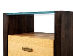 Pair of Walnut and Oak Large Glass Top Nightstand End Tables - 4425931