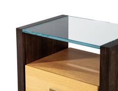 Pair of Walnut and Oak Large Glass Top Nightstand End Tables - 4425932