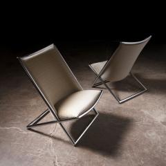 Pair of Ward Bennett Scissor Lounge Chairs in Chrome with Original Taupe Mohair - 4333558