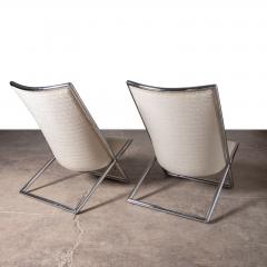 Pair of Ward Bennett Scissor Lounge Chairs in Chrome with Original Taupe Mohair - 4333561