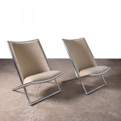 Pair of Ward Bennett Scissor Lounge Chairs in Chrome with Original Taupe Mohair - 4333562