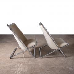 Pair of Ward Bennett Scissor Lounge Chairs in Chrome with Original Taupe Mohair - 4333564