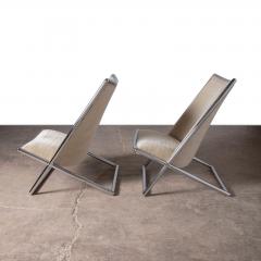 Pair of Ward Bennett Scissor Lounge Chairs in Chrome with Original Taupe Mohair - 4333565