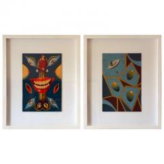 Pair of Whimsical Surrealist Oil On Panel Paintings in Shadow Boxes - 923975