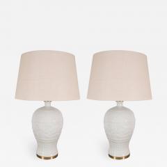 Pair of White Crackled Ceramic Lamps - 1100928