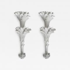 Pair of White Hand Carved Plaster Sconces in the Style of Dorothy Draper - 3968303