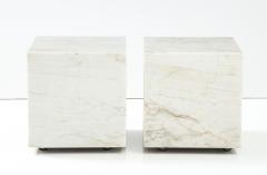 Pair of White Marble Cube Tables - 2573421