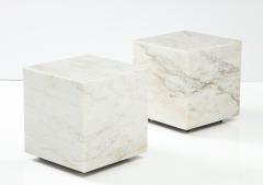 Pair of White Marble Cube Tables - 2573425