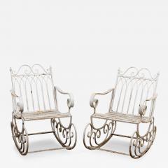 Pair of White Painted Garden Rocking Chairs - 3074718