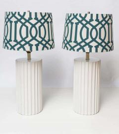 Pair of White Ridged Table Lamps - 1803297