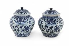 Pair of White and Blue Pattern Lidded Porcelain Ginger Jars - 4408566