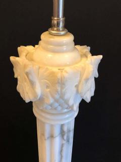 Pair of White and Grey Veined Column Marble Table Lamps with Custom Shades - 1265632