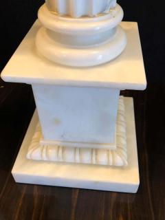 Pair of White and Grey Veined Column Marble Table Lamps with Custom Shades - 1265635