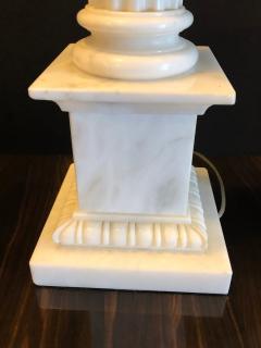 Pair of White and Grey Veined Column Marble Table Lamps with Custom Shades - 2938866