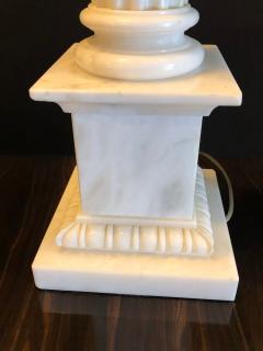 Pair of White and Grey Veined Column Marble Table Lamps with Custom Shades - 2938867