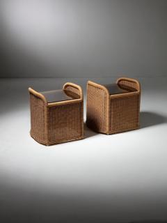 Pair of Wicker and Glass Night Stands by Adalberto Dal Lago for Germa - 4726072