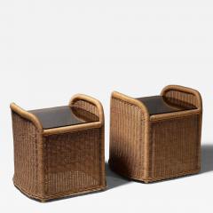 Pair of Wicker and Glass Night Stands by Adalberto Dal Lago for Germa - 4730574