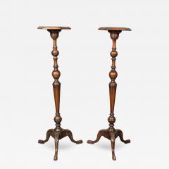 Pair of William And Mary Style Burl Walnut Candlestands - 4760586