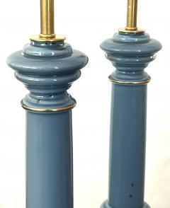Pair of Wilmar Lamp Co Steel Blue Cased Glass Columnar Lamps - 4221010