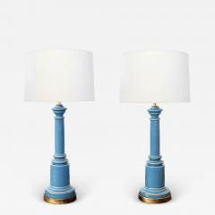 Pair of Wilmar Lamp Co Steel Blue Cased Glass Columnar Lamps - 4225629