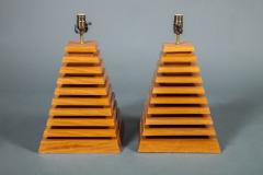 Pair of Wood Pyramid Shaped Lamps - 1397244