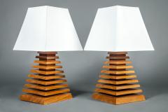 Pair of Wood Pyramid Shaped Lamps - 1397253