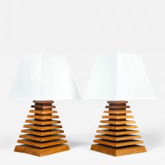 Pair of Wood Pyramid Shaped Lamps - 1400249