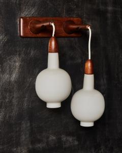 Pair of Wood and Opaline Glass Lantern Wall Sconces - 2530927