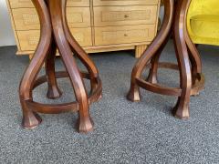 Pair of Wood and Sheepskin Bar Stools Italy 1970s - 2849338