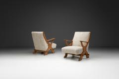 Pair of Wood and Sheepskin Lounge Chairs Europe Mid 20th Century - 4350691