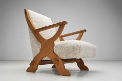 Pair of Wood and Sheepskin Lounge Chairs Europe Mid 20th Century - 4350694