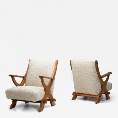 Pair of Wood and Sheepskin Lounge Chairs Europe Mid 20th Century - 4351358