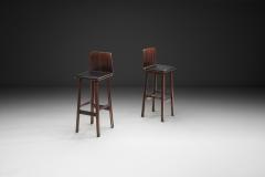 Pair of Wooden Barstools with Leather Seating Denmark 1960s - 4647341