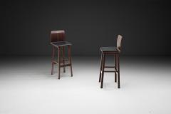 Pair of Wooden Barstools with Leather Seating Denmark 1960s - 4647405