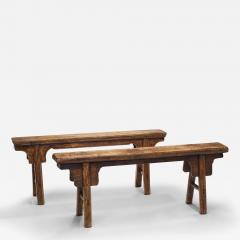 Pair of Wooden Elm Chinese Benches China Early 20th Century - 3685045