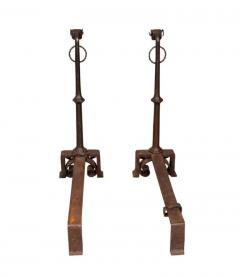 Pair of Wrought Iron Dog Head Andirons - 4131034