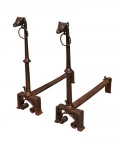Pair of Wrought Iron Dog Head Andirons - 4131039