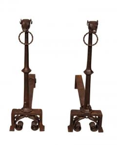 Pair of Wrought Iron Dog Head Andirons - 4131042