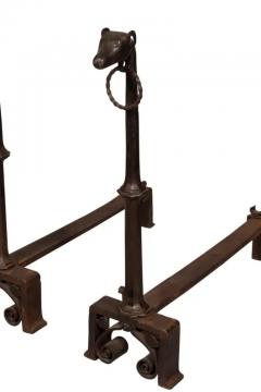 Pair of Wrought Iron Dog Head Andirons - 4131082