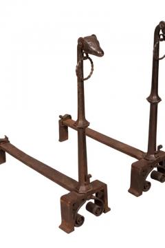 Pair of Wrought Iron Dog Head Andirons - 4131091