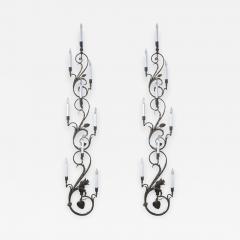 Pair of Wrought Iron Nine Light Candelabra Wall Sconces - 1167758