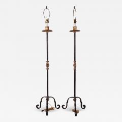 Pair of Wrought Iron Torch res with Gilt Accents circa 1970 - 4776278