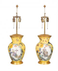 Pair of Yellow Decoupage Table Lamps - 4143965
