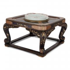 Pair of antique Chinese lacquered low tables with porcelain warming plates - 3517113