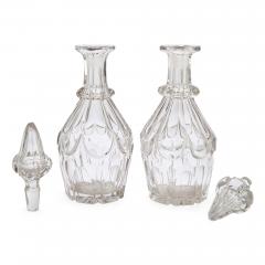 Pair of antique English cut glass decanters with silver plated stand - 4198763