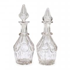 Pair of antique English cut glass decanters with silver plated stand - 4198765