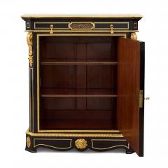 Pair of antique French ebonised wood ormolu bronze and marquetry cabinets - 4175828