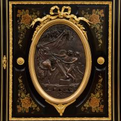 Pair of antique French ebonised wood ormolu bronze and marquetry cabinets - 4175846