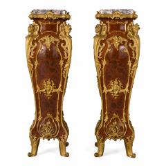 Pair of antique French marble ormolu and marquetry pedestals - 4247609